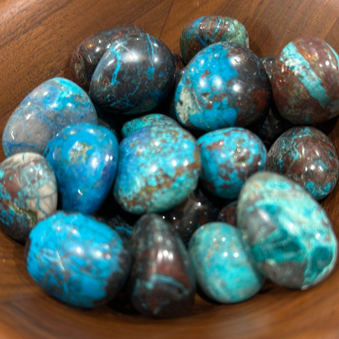 High Ho Gems and Crystals presents Ocho Tumbled, stunning minerals from Namibia featuring Chrysocolla, Azurite, and Malachite, ideal for collectors.