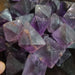 Close-up of Fluorite Octahedrons Purple highlighting the unique chiseled edges and natural cleaving, perfect for grounding and enhancing concentration.