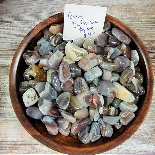 Beautiful smooth Tumbled stones - Grey Botswana Agate Tumbled showcasing natural brown and grey patterns, perfect for energy balancing and root chakra healing.