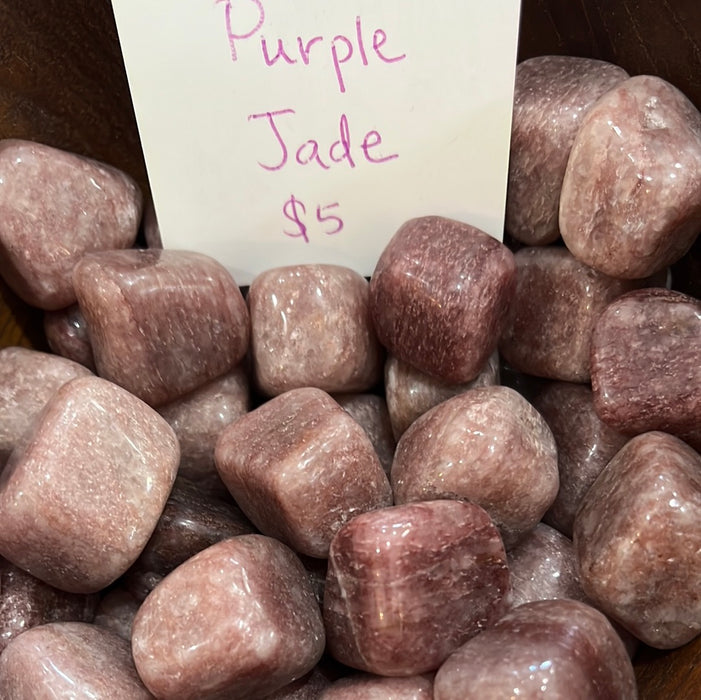 Beautiful Purple Jade Tumbled stones showcasing varying shades of purple, ideal for crystal healing and decoration from High Ho Gems and Crystals.