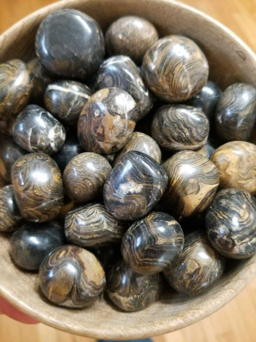 Beautiful Stromatolite tumbled stones showcasing vibrant colors like green, yellow, and brown, perfect for healing and meditation.